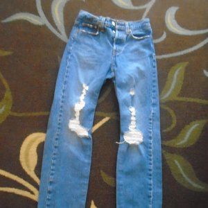 Levi's Wedgie Fit High Rise Straight Leg Jeans Button Fly Medium Wash Denim 24